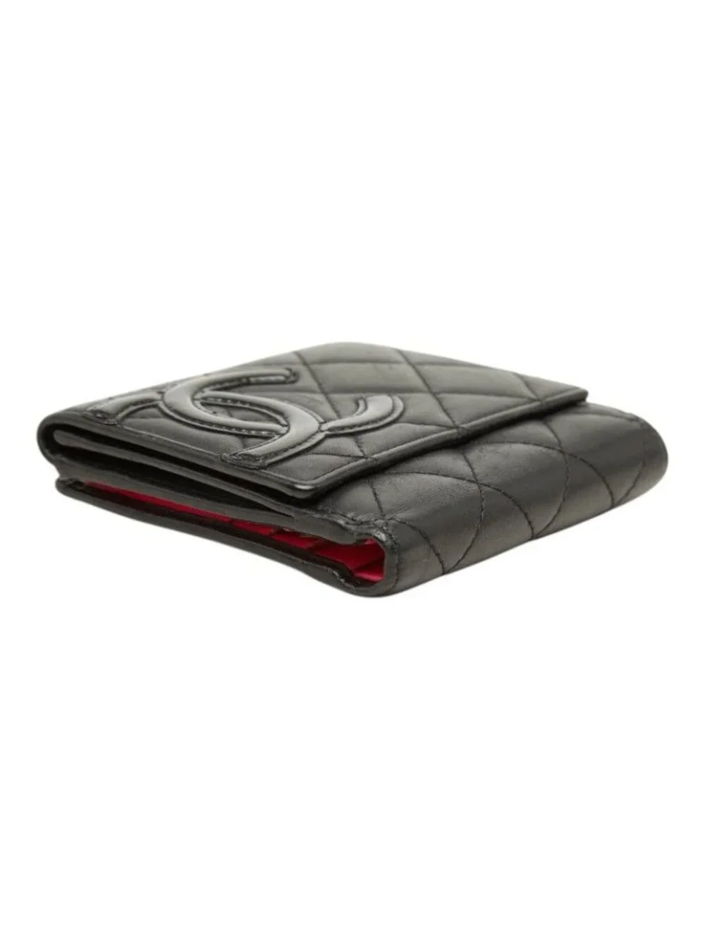 Chanel Quilted CC Logo Cambon Line Bifold Wallet Black Leather
